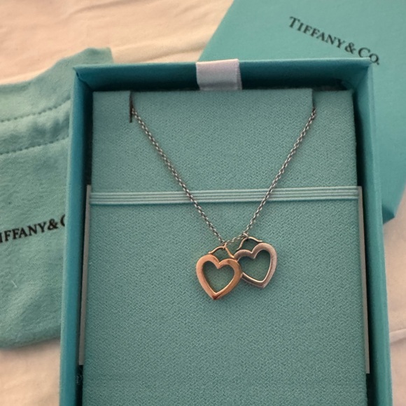 Tiffany & Co Sterling Rose Gold Two Heart Necklace - Picture 1 of 7